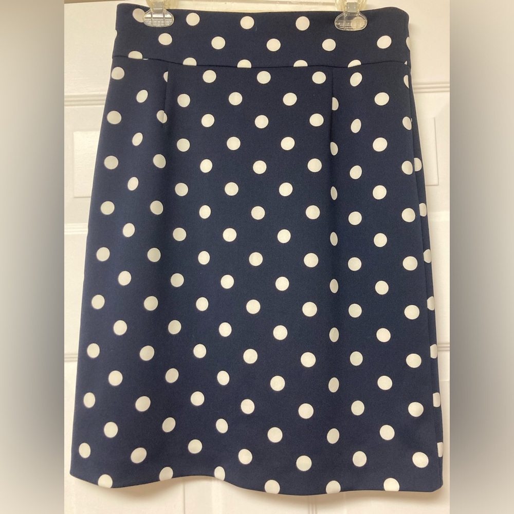 Tahari Levine Isabella Demarco navy white polka dot skirt sz 8